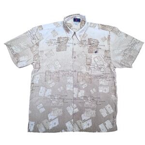 Rocawear Mens XXL Player Graphic Print Button Up Shirt Tan Short Sleeve Vintage